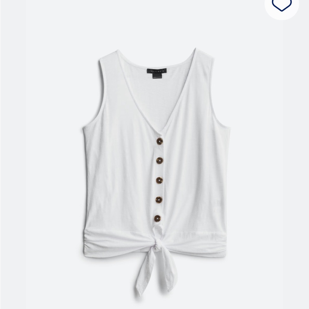 Sanctuary White V-Neck Tie-Front Tank with Button Placket